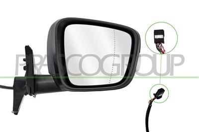 SPIEGEL LINKS-ELEKTRISCH-GRUNDIERT-HEIZBAR-MIT BLINKER-ASPHAERISCH-7 PINS